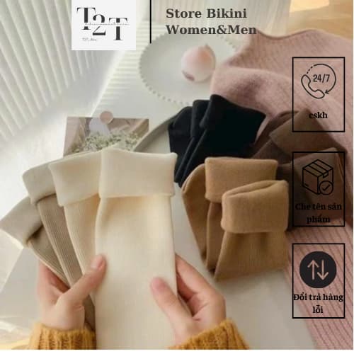 Combo 10 Đôi Tất Lót Lông Cổ Cao Sinh Nhiệt Chất Dày Cho Mùa Đông Siêu ấmTông Màu Pastel Trà Sữa