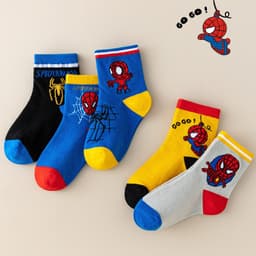 T21 SET 5 ĐÔI TẤT SIÊU NHÂN NHỆN cotton cổ cao sợi bông mềm mại thoáng khi khử mùi 3