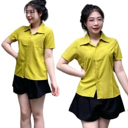 Áo Sơ Mi Nữ Công Sở Bigsize LIMO - Áo Sơ Mi Tay Ngắn Chất Lụa Cổ Polo Dấu Khuy Cúc MS4020 8
