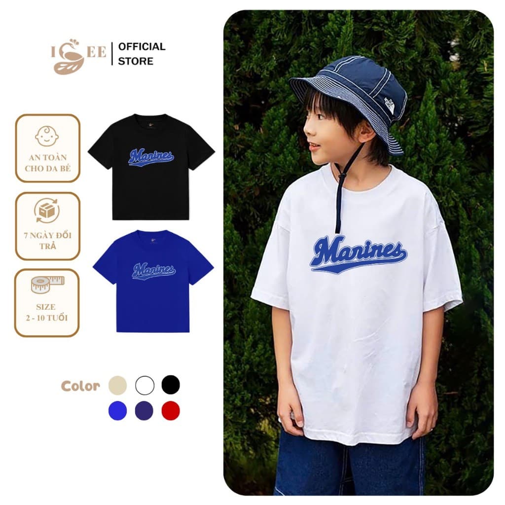 Áo Thun Cho Bé Trai, Bé Gái Nhiều Màu Chất Vải Mềm Mịn Họa Tiết chữ MARINES Dễ Thương, Size Từ 2 Đến 12 Tuổi