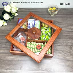 Khay Bánh Kẹo Mứt Tết Gỗ Hương Nắp Kính Vuông HAHANCO Thiết Kế Trang Nhã - CTH590 7