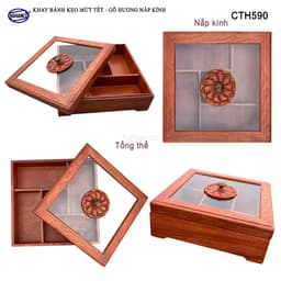 Khay Bánh Kẹo Mứt Tết Gỗ Hương Nắp Kính Vuông HAHANCO Thiết Kế Trang Nhã - CTH590 3