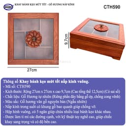 Khay Bánh Kẹo Mứt Tết Gỗ Hương Nắp Kính Vuông HAHANCO Thiết Kế Trang Nhã - CTH590 2