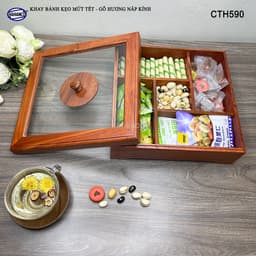 Khay Bánh Kẹo Mứt Tết Gỗ Hương Nắp Kính Vuông HAHANCO Thiết Kế Trang Nhã - CTH590 8
