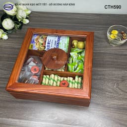 Khay Bánh Kẹo Mứt Tết Gỗ Hương Nắp Kính Vuông HAHANCO Thiết Kế Trang Nhã - CTH590 5
