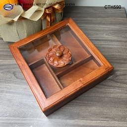 Khay Bánh Kẹo Mứt Tết Gỗ Hương Nắp Kính Vuông HAHANCO Thiết Kế Trang Nhã - CTH590 9