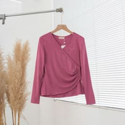 Áo thun nữ Dài tay Evalover cổ tim nhún eo  chất cotton Nhật co giãn 4 chiều Evalover 6