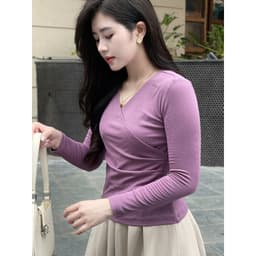 Áo thun nữ Dài tay Evalover cổ tim nhún eo  chất cotton Nhật co giãn 4 chiều Evalover 5
