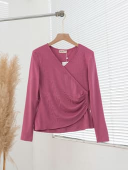Áo thun nữ Dài tay Evalover cổ tim nhún eo  chất cotton Nhật co giãn 4 chiều Evalover 14