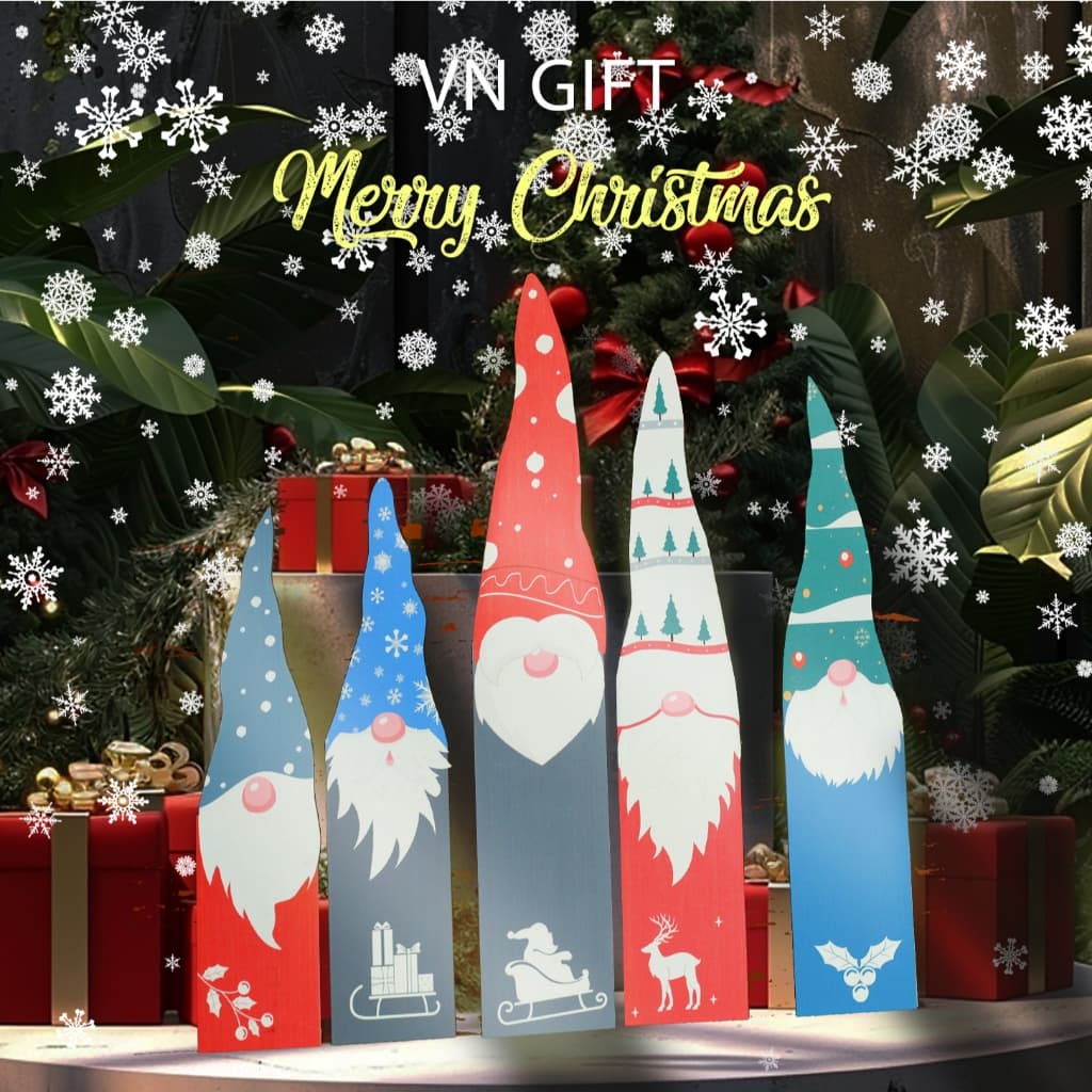 Ông già Mù trang trí Noel bằng gỗ loại dày 5mm size lớn, Phụ kiện trang trí cây thông Noel, decor giáng sinh