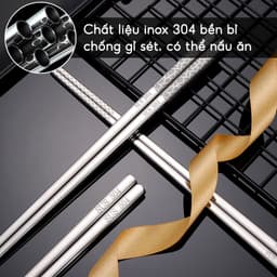 Đũa inox 304 kháng khuẩn chống ẩm mốc JYoohome Vỉ 5 đôi đũa ăn cơm nấu ăn Nhật Bản chống trơn trượt 2