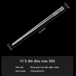 Đũa inox 304 kháng khuẩn chống ẩm mốc JYoohome Vỉ 5 đôi đũa ăn cơm nấu ăn Nhật Bản chống trơn trượt 6