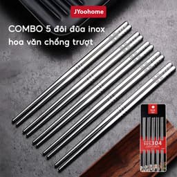 Đũa inox 304 kháng khuẩn chống ẩm mốc JYoohome Vỉ 5 đôi đũa ăn cơm nấu ăn Nhật Bản chống trơn trượt 1