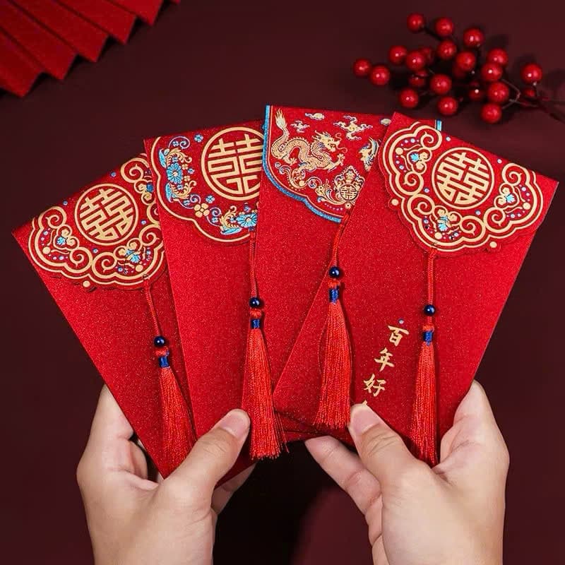 SET 10 Bao Lì Xì Đỏ, Lì Xì Đám Cưới, Bưng Quả, Bê Cháp Phong Cách Sang Trọng, Phù Hợp Cho Ngày Cưới Hỏi, Quà Tặng