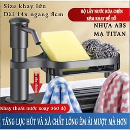 Bộ vòi hút nước rửa chén, Vòi bơm nước rửa chén kèm kệ để đồ, tự bơm hút dầu với ống dẫn silicon dài 1,2m 2