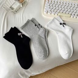 Set 5 đôi tất nam nữ , vớ cao cổ chất màu trơn Nơ sau màu phong cách hàn quốc Q3-11 4