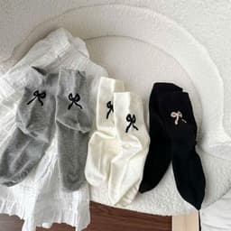 Set 5 đôi tất nam nữ , vớ cao cổ chất màu trơn Nơ sau màu phong cách hàn quốc Q3-11 5