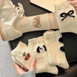 Sét 5/10 Đôi Tất Cotton Cổ Cao Màu Muối Tiêu Phối Họa Tiết  Gấu Cherry WOMEN 1