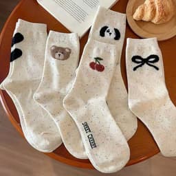 Sét 5/10 Đôi Tất Cotton Cổ Cao Màu Muối Tiêu Phối Họa Tiết  Gấu Cherry WOMEN 2