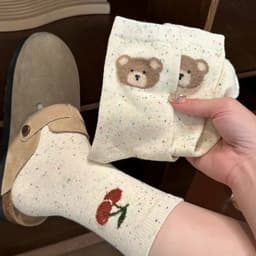 Sét 5/10 Đôi Tất Cotton Cổ Cao Màu Muối Tiêu Phối Họa Tiết  Gấu Cherry WOMEN 5