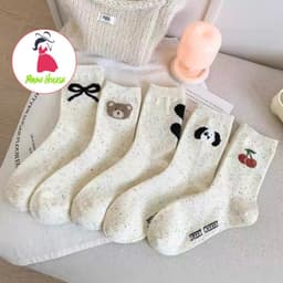Tất Nữ Cao Cổ Muối Tiêu Họa Tiết Nơ Tim Gấu Dễ Thương tt62 { u101 } 1