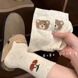 Tất Nữ Cao Cổ Muối Tiêu Họa Tiết Nơ Tim Gấu Dễ Thương tt62 { u101 } 6