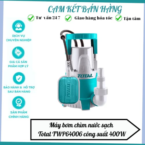 Máy bơm chìm nước sạch Total TWP64006 công suất 400W, đầu bơm tối đa 8m kèm công tắc phao