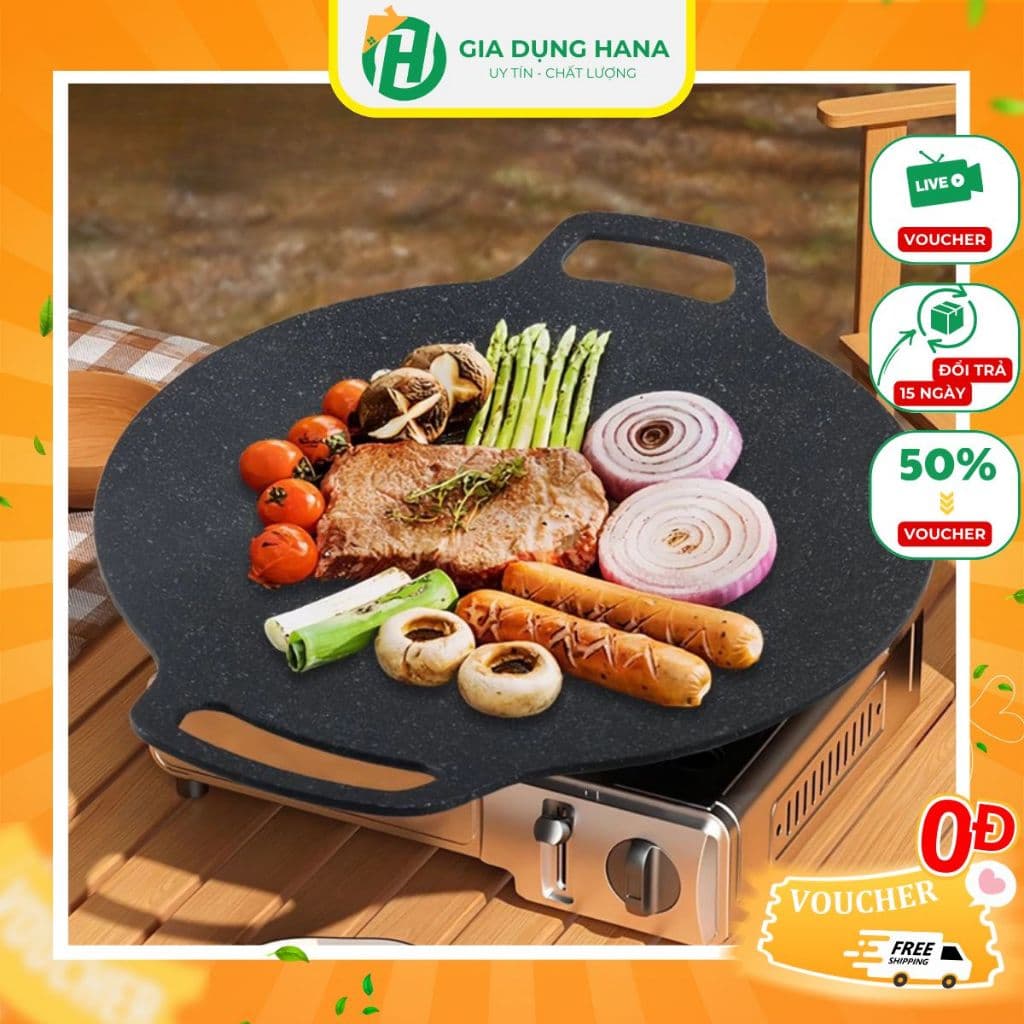 Chảo Đá Nướng Không Dầu Hàn Quốc Chống Dính Dùng Được Cho Mọi Loại Bếp Kích Thước 34CM