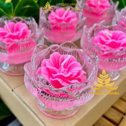 Hộp 6 Ly Nến Bơ Chum Hoa Sen, Nhiều Màu, An Toàn, Không Khói, Nến Bơ Thực Vật Cúng Dường,Thần Tài, Dâng Lễ Cháy 18h 6
