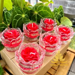 Hộp 6 Ly Nến Bơ Chum Hoa Sen, Nhiều Màu, An Toàn, Không Khói, Nến Bơ Thực Vật Cúng Dường,Thần Tài, Dâng Lễ Cháy 18h 3