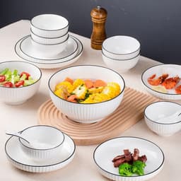 Bát Tô Sứ Trắng Viền Đen Ăn Cơm Gia Đình Họa Tiết Đơn Giản Tiện Lợi Nhiều Kích Thước 2