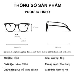 Gọng kính cận thời trang nam nữ  NARO EYEWEARdáng vuông chống tia UV chất liệu nhựa cao cấp - 1338 9