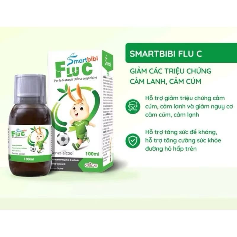 smartbibi Flu C hỗ trợ Trẻ em và người lớn có sức đề kháng kém, hay bị ho, đau rát họng, viêm họng do cảm lạnh, cảm cúm