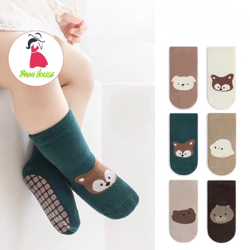Set 5 Đôi Tất Trẻ Em Sơ Sinh Chó Trắng Cotton Tăm Chống Trơn Trượt Cho Bé Trai, Bé Gái Đi Cực Xinh SS61 { T102 }
