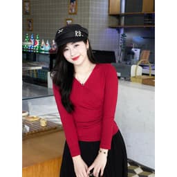 Áo thun nữ Dài tay Evalover cổ tim nhún eo  chất cotton Nhật co giãn 4 chiều Evalover 3