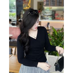 Áo thun nữ Dài tay Evalover cổ tim nhún eo  chất cotton Nhật co giãn 4 chiều Evalover 1
