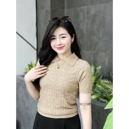 Áo len nữ cộc tay cổ đức phối họa tiết hình thoi chất len mềm mịn co giãn Evalover 3