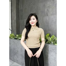 Áo len nữ cộc tay cổ đức phối họa tiết hình thoi chất len mềm mịn co giãn Evalover 7