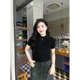 Áo len nữ cộc tay cổ đức phối họa tiết hình thoi chất len mềm mịn co giãn Evalover 4