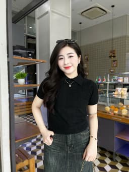 Áo len nữ cộc tay cổ đức phối họa tiết hình thoi chất len mềm mịn co giãn Evalover 12