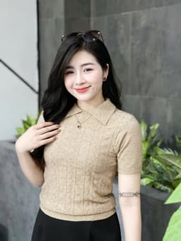Áo len nữ cộc tay cổ đức phối họa tiết hình thoi chất len mềm mịn co giãn Evalover 11