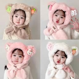 Mũ Len Trùm Đầu Đính "Tai Cà Rốt" -, Nón Len Liền Khăn Quàng Lông Thỏ Giữ Ấm Mùa Đông Đáng Yêu Cho Bé. .. 3