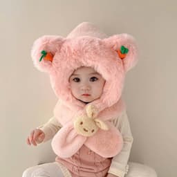 Mũ Len Trùm Đầu Đính "Tai Cà Rốt" -, Nón Len Liền Khăn Quàng Lông Thỏ Giữ Ấm Mùa Đông Đáng Yêu Cho Bé. .. 6