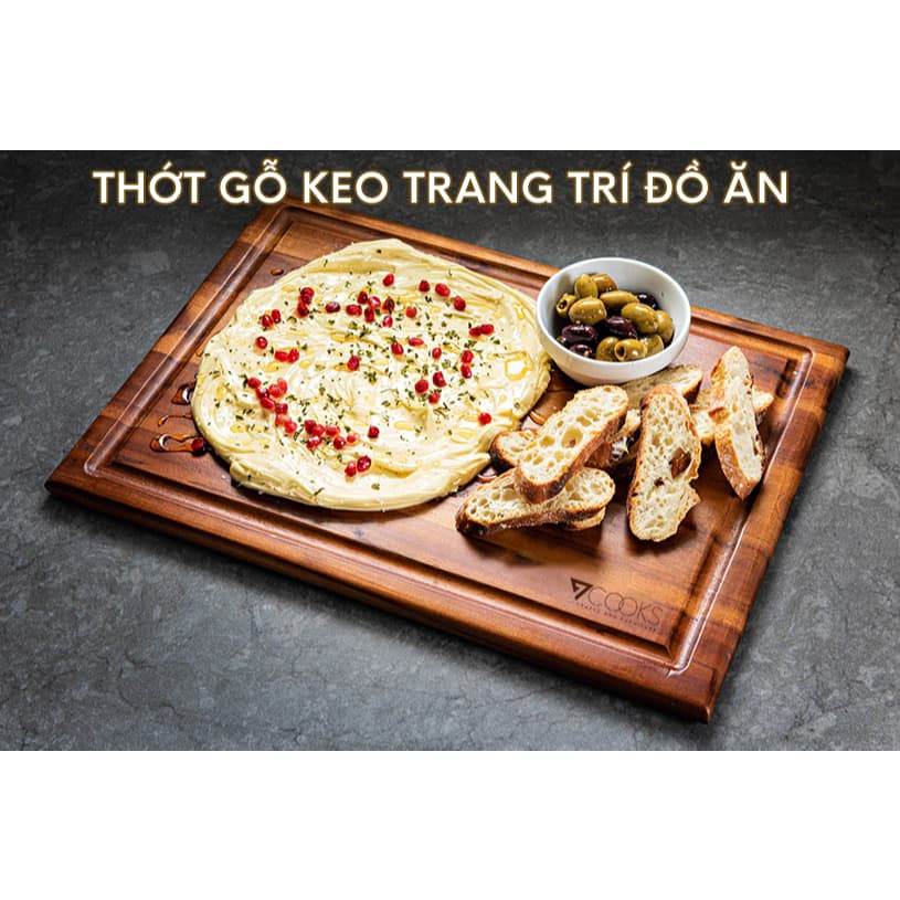 Thớt gỗ keo kích thước lớn 7COOKS có rãnh hứng nước, móc treo,miễn phí khắc tên theo yêu cầu