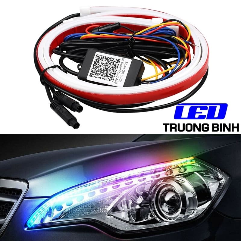 DMX004 ĐÈN LED DEMI XI NHAN FULL MÀU VỚI 2 DÂY LED NEON BẢN DẸP 12V CHO XE ÔTÔ XE MÔTÔ