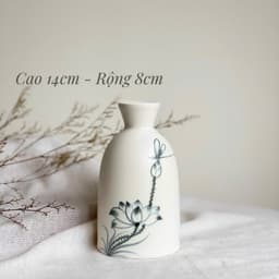 Bình Hoa Gốm Sứ Bát Tràng - Lọ Hoa Mini Vẽ tay Hoạ Tiết Sen Chuồn đơn giản tinh tế 6