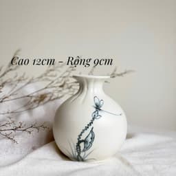 Bình Hoa Gốm Sứ Bát Tràng - Lọ Hoa Mini Vẽ tay Hoạ Tiết Sen Chuồn đơn giản tinh tế 7