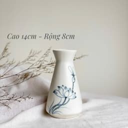 Bình Hoa Gốm Sứ Bát Tràng - Lọ Hoa Mini Vẽ tay Hoạ Tiết Sen Chuồn đơn giản tinh tế 9