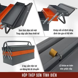 Hộp đồ nghề cao cấp 3 tầng 5 ngăn có lỗ để khóa, thép sơn tĩnh điện 8