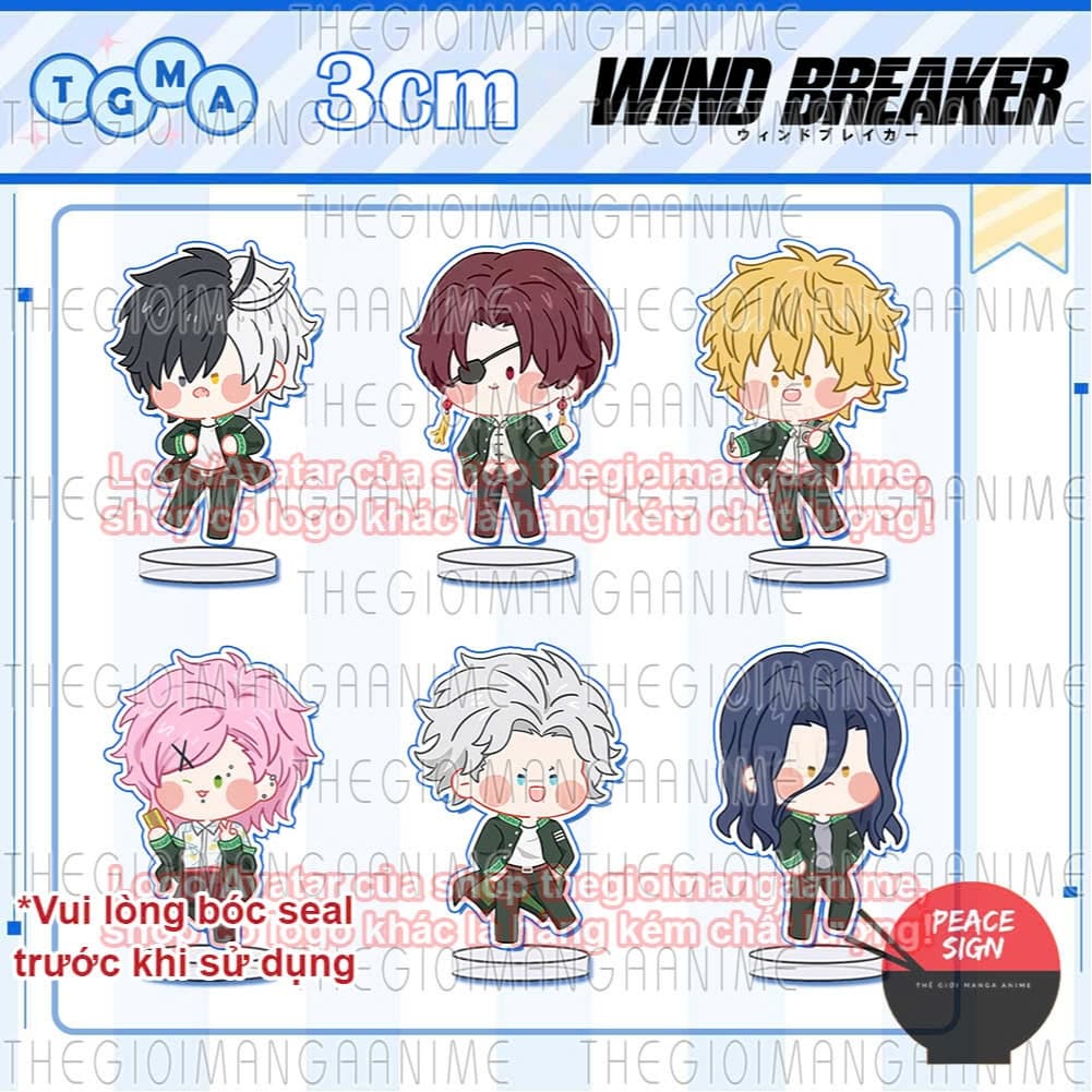 (mua 1 tặng 1) (3cm) Mô hình WIND BREAKER ver MẮT NHỎ standee mica trong in hình manga anime mica trưng bày chibi
